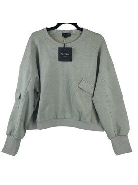 NEW AleezA Paris The Logan Pocket Women's Oversized Soft Green Sweatshirt Sz XL